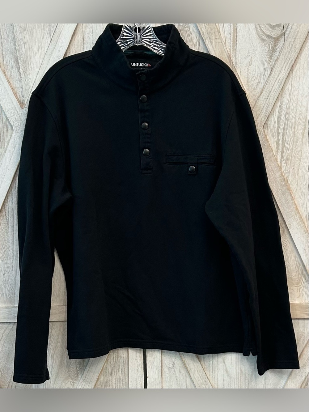 UNTUCKit Parkson Pullover Men’s XL Black SNAPNECK Sweater Regular Fit